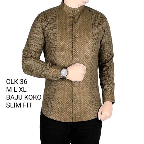 Jual Baju Koko Pria Slim Fit Kemeja Koko Pria Lengan Panjang Clk