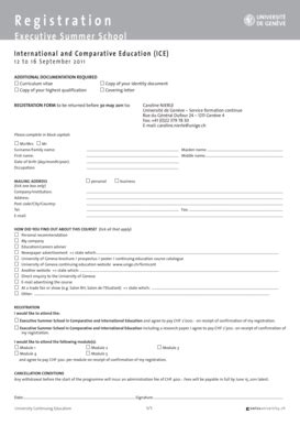 Fillable Online Unige Registration Form PDF Universit De Gen Ve