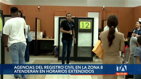 5 agencias del Registro Civil de la Zona 8 atenderán en horario