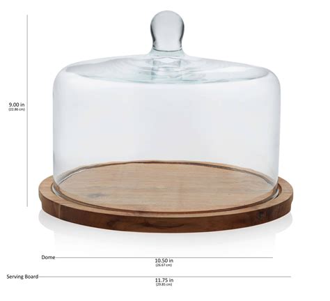 Libbey Acaciawood Flat Round Wood Server Cake Stand With Glass Dome