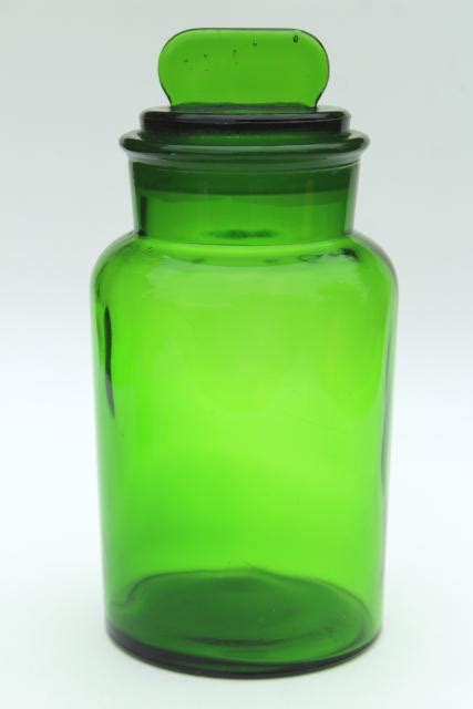 Vintage Green Glass Canister Large Apothecary Jar Bottle W Glass Stopper Lid