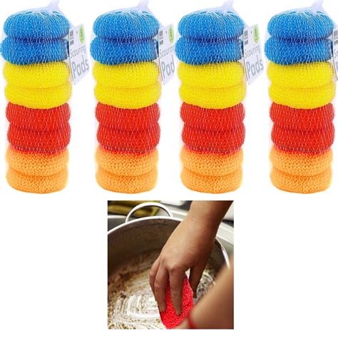 32 X Round Sponge Scouring Wash Pads Kitchen Dishes Cleaner Scour Scrub