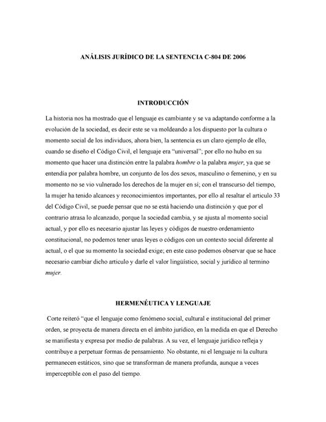 ANÁLISIS JURÍDICO DE LA SENTENCIA C 804 DE 2006 ANÁLISIS JURÍDICO DE