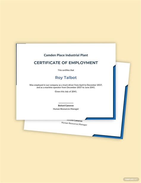 Certificate Of Employment Template Pdf