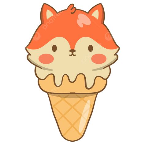 Cute Fox Ice Cream Illustration Fox Ice Cream Cute PNG And Vector