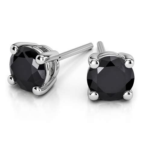 Round Black Diamond Stud Earrings in Platinum (4 ctw)