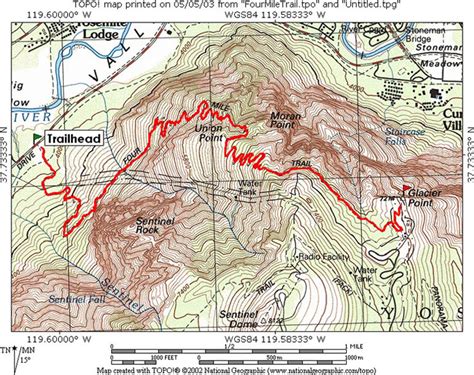 Four-Mile Trail; Yosemite NP, CA Topo Map, Profile and Trail Overlay Files