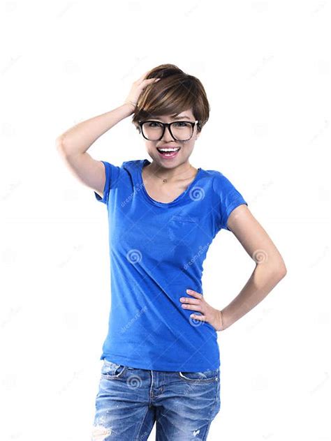 Tomboy Looking Asian Chinese Girl Feeling Silly Stock Image Image Of