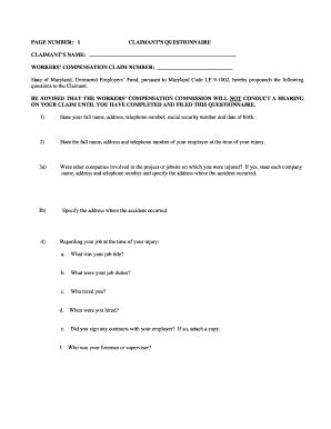 Fillable Online Wcc State Md Md Wcc Uef Claimant Questionnaire