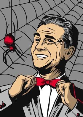 A Man In A Suit And Bow Tie Standing Next To A Spider On The Web