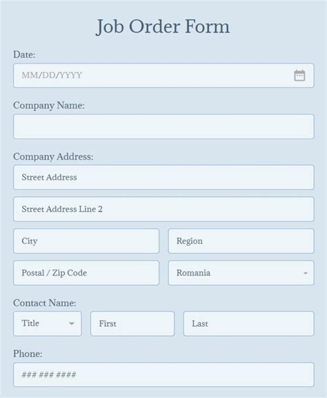 Online Job Order Form Template 123formbuilder