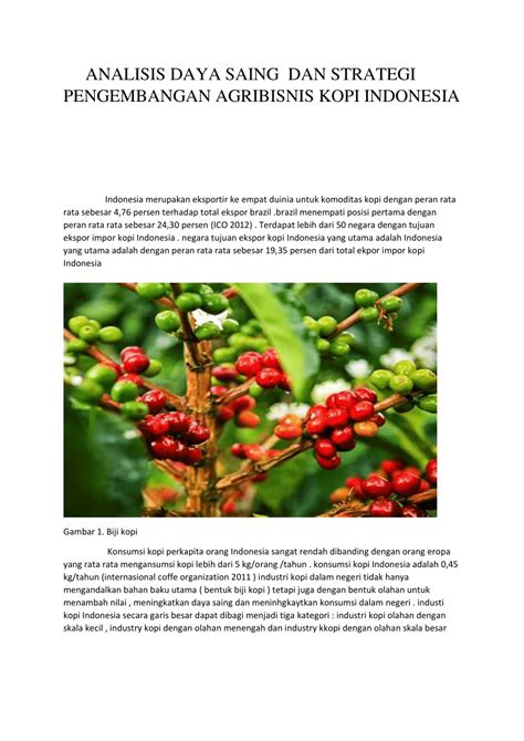 Pdf Analisa Daya Saing Dan Strategi Pengembangan Agribisnis Kopi