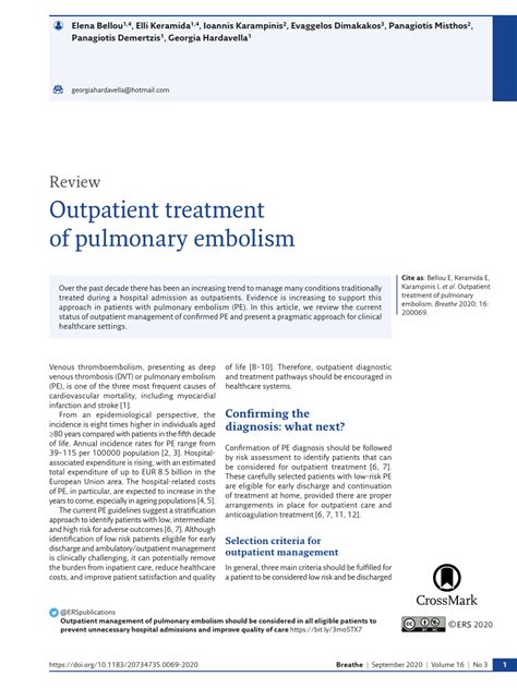 Pdf Outpatient Treatment Of Pulmonary Embolism