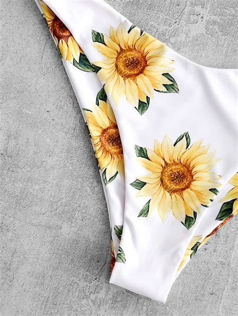 Generic Zaful Sunflower Print Knot Bandeau Bikini Set Sexy Strapless