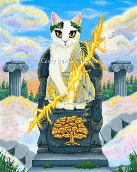 Zeus King of the Gods Greek God of Lightning White Cat Greek Mythology Olympus Cat Art Limited ...