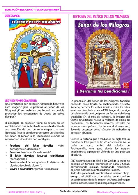 Educación Religiosa Historia Del Señor De Los Milagros Martes 18