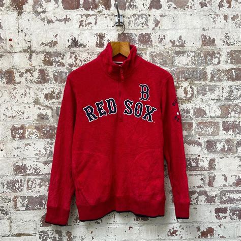 Vintage 1990s Red Red Sox Zip Up Fleece Size Large... - Depop