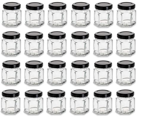 Nakpunar 24 Pcs 1 5 Oz Mini Hexagon Glass Jars With Black Plastisol Lined Lids Ebay