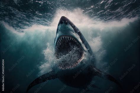 Megalodon Attack - A huge Megalodon. AI Stock Illustration | Adobe Stock