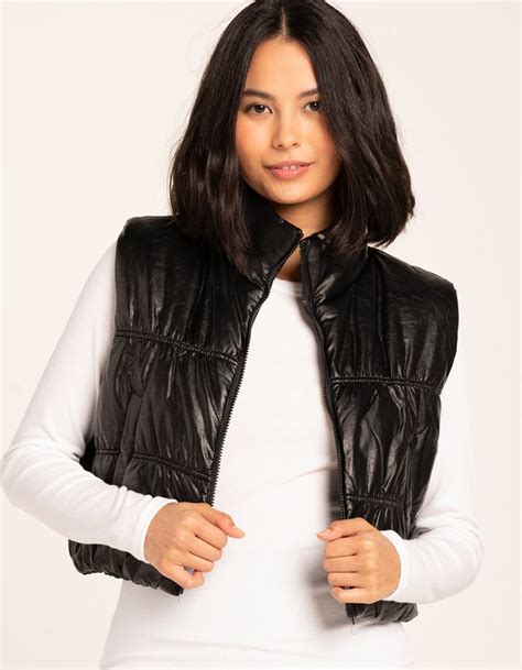 Know One Cares Womens Crop Puffer Vest Black Tillys