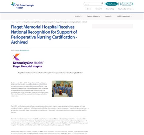 Flaget Memorial Hospital Receives National Recognition For Support Of