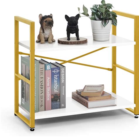 CAPHAUS 2 Tier Small Bookshelf 24 Inch Width Free Standing Shelf