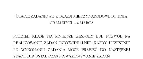 Stacje Zadaniowe Z J Zyka Polskiego Na Dzie Gramatyki Marca Z Oty