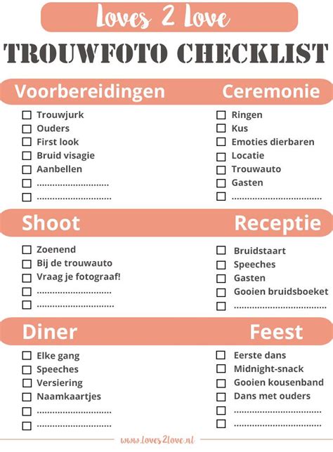 Laat Deze Fotos Zeker Maken Op Je Bruiloft Trouwfoto Checklist