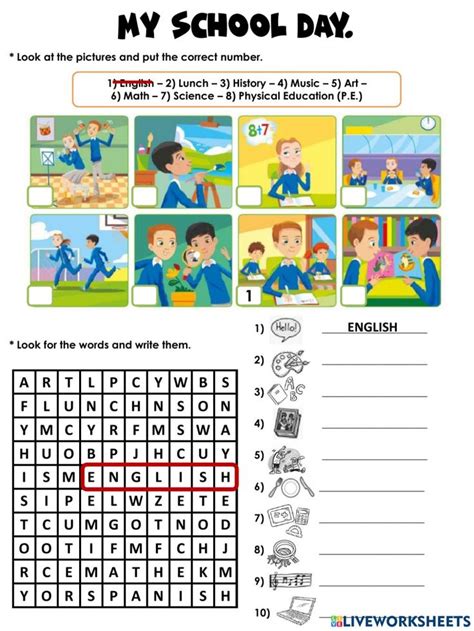 My School Day Online Worksheet Primary School Activities