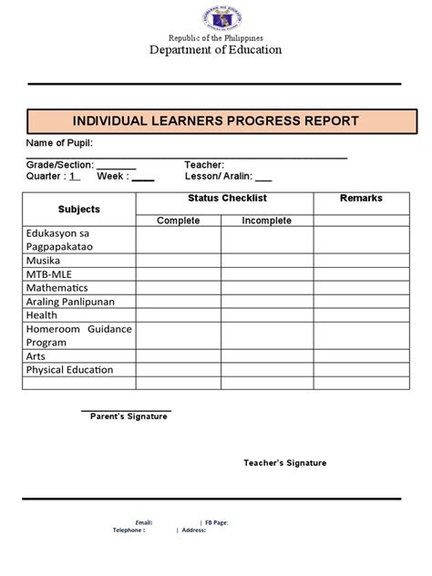 Learners Progress Report Pdf