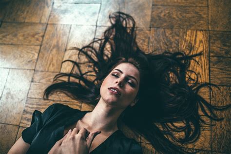 Women Model Brunette Long Hair Closed Eyes Lying Down Freckles