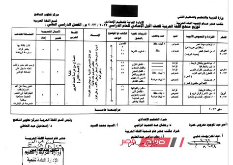 توزيع منهج العربي أولى اعدادي الترم الثاني 2023 الدروس المقررة بمادة