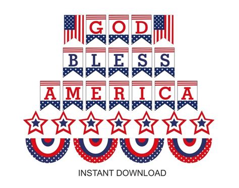 God Bless America Banner Printable American Flag Banner Etsy