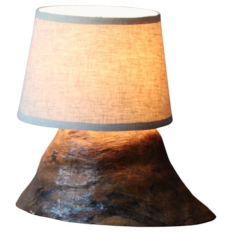 American Craft Large Organic Table Lamp Burl Wood Brass Fabric