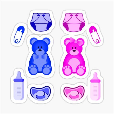 Pink And Blue Baby Bear Set Sticker For Sale By Babyjoonie Redbubble