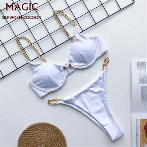 Sexy Micro Bikini Set Bijpassende Ketting Thong Braziliaanse Badpak