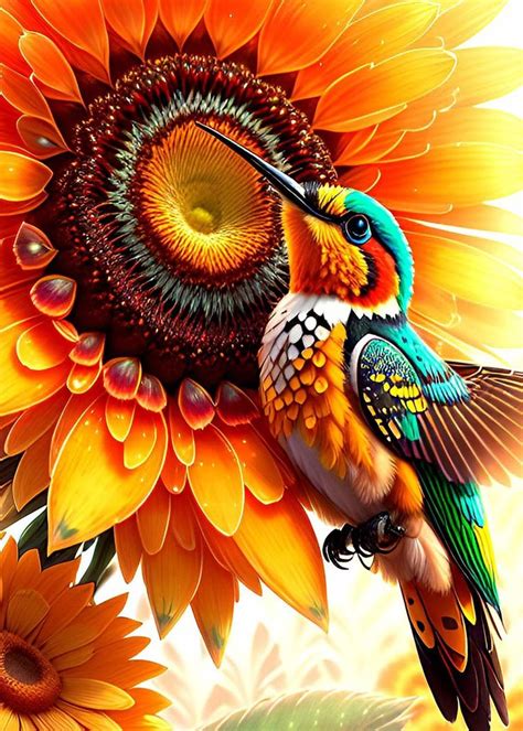 KINPLUB Hummingbird Diamond Painting Kits For Adults 5D Bird Sunflower