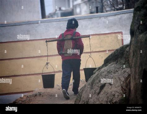 North Korean Woman Carrying Buckets Full Of Water North Hwanghae