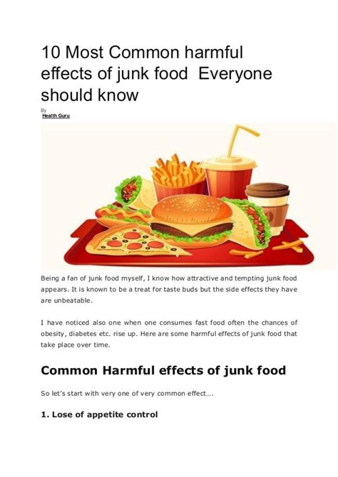 Effects Of Junk Food On The Body