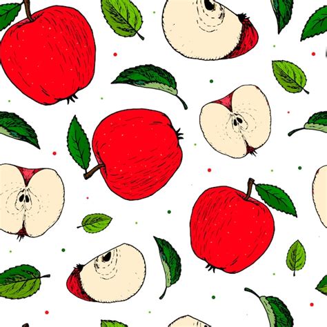 Premium Vector Seamless Pattern With Hand Drawn Apples And Leaves