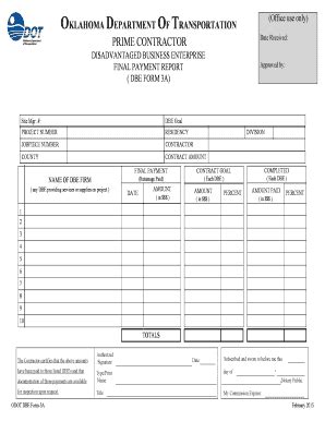 Fillable Online Ok Prime Contractor Final Payment Report Fax Email