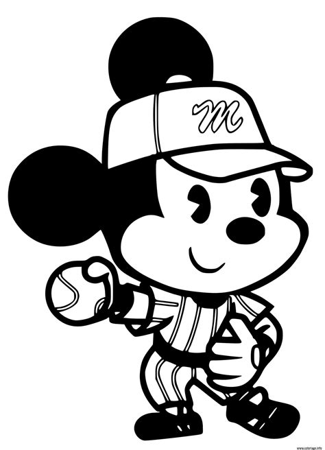 Coloriage Mickey Mouse Joue Au Baseball Dessin Kawaii Disney à Imprimer