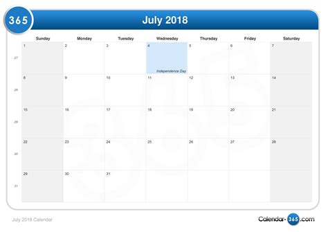 July 2018 Calendar