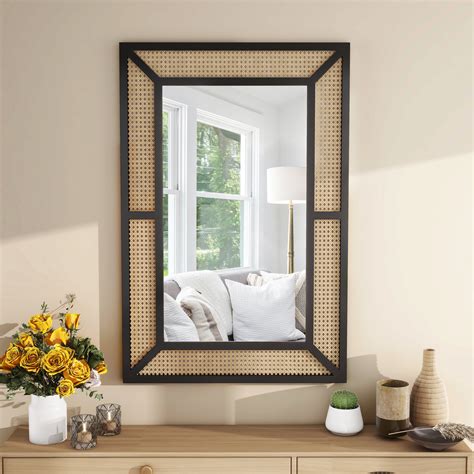 Bay Isle Home™ Brandy Rectangle Wood Rattan Wall Mirror Long Mirror