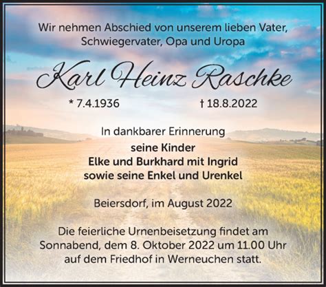 Traueranzeigen Von Karl Heinz Raschke M Rkische Onlinezeitung