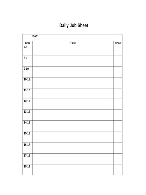 Free Sample Job Sheet Templates In Pdf Ms Word Printable Cards