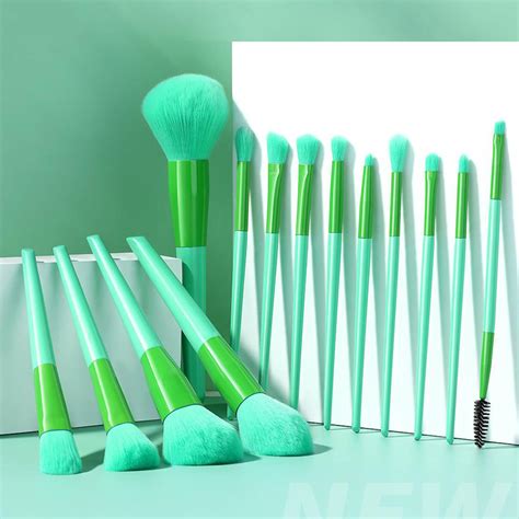 Pcs Long Handle Makeup Brushes Private Label Green Vegan Custom