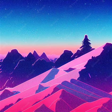 Premium Photo Vaporwave Mountain Landscape Synthwave Illustration