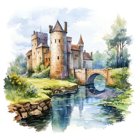 Moat Medieval watercolor fantasy | Premium AI-generated image