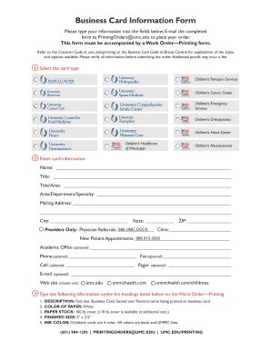 Fillable Online Umc Business Card Information Form Umc Fax Email